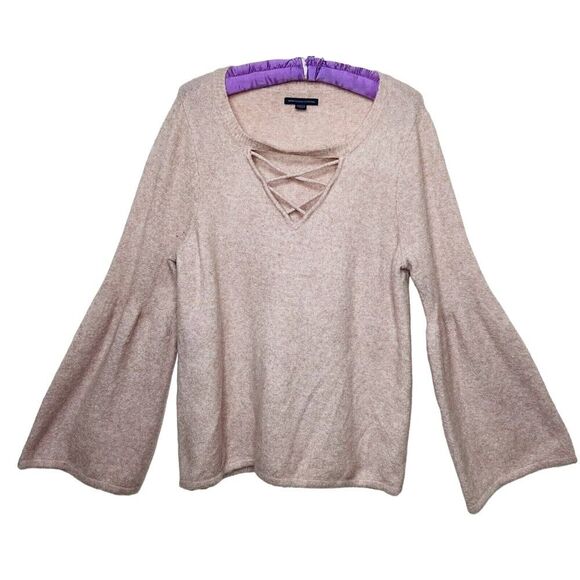 American Eagle Outfitters Bell Sleeve Criss Cross Neck Blush Pink/Cream Size XL - Picture 1 of 10